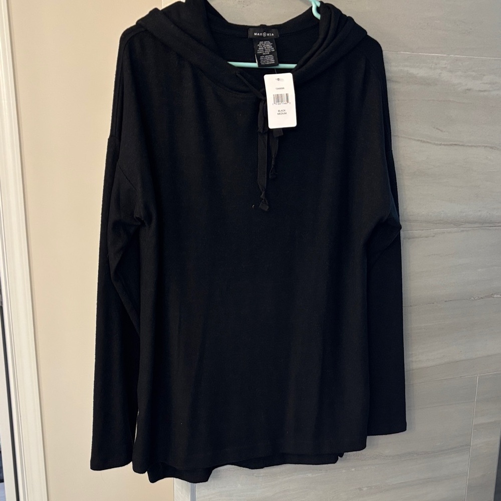 Max & Mia Black Hooded Tunic Top